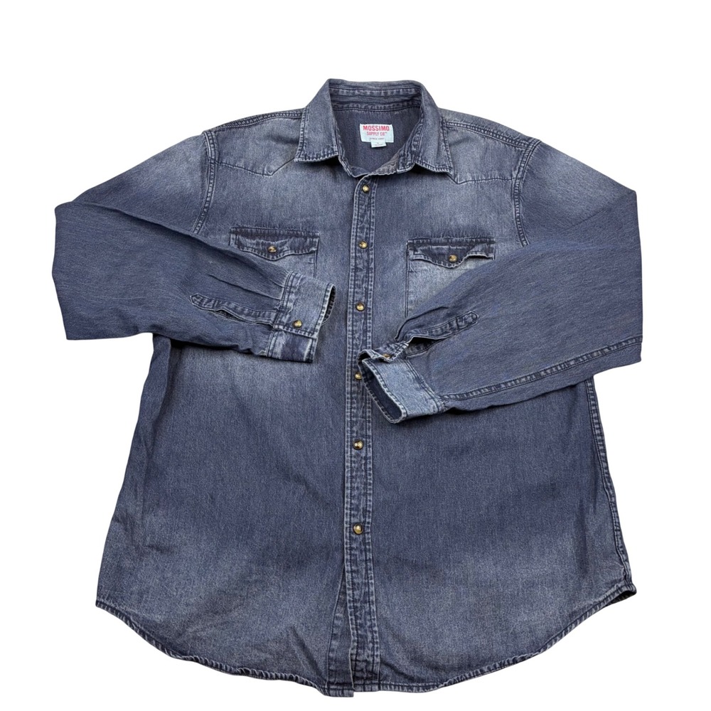 Mossimo Supply Co Denim Shirt Men Large Blue Long Sleeve Western Snap Button